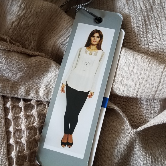 Boho Tan Crochet Detail Tassel Tie Front Blouse - Picture 5 of 5